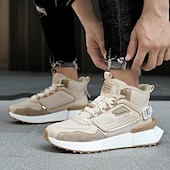 economico Sneakers da uomo-sneakers alte invernali da uomo con fodera in pelliccia sintetica – caldi stivali da neve con lacci per attività all&#039;aperto, suola impermeabile e antiscivolo, elegante design beige