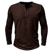 tanie Casualowa koszulka Henley-Męskie Koszula Henley Koszulka Koszulka z długim rękawem Równina Henley Ulica Urlop Długi rękaw Odzież 100% bawełna Zabytkowe Moda Podstawowy