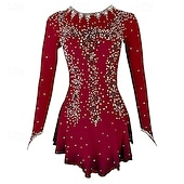 abordables Robes de Patinage Artistique-Figure Skating Dress Women's Girls' Ice Skating Dress Blue White Red High Elasticity Training Competition Skating Wear Classic Crystal / Rhinestone Long Sleeve Ice Skating Figure Skating