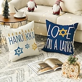 baratos Capa de almofada de férias-Capa de almofada decorativa feliz hanukkah 4 peças, capa de almofada quadrada macia, fronha para quarto, sala de estar, sofá, cadeira