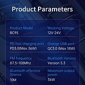 abordables Kits Bluetooth/mains libres pour voiture-nouveau chargeur de voiture à charge rapide pd 30w qc18w transmetteur fm à reconnexion automatique avec affichage u-disk kit voiture windows bc95
