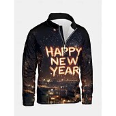 abordables Sudaderas 3D para hombre-Año Nuevo Hombre Graphic Feliz año nuevo Sudaderas Sudadera con un cuarto de cremallera Manga Larga Camisa de entrenamiento Escote Chino Diario Casual retro de la vendimia Impresión 3D Vacaciones