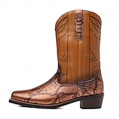 levne Cowboy &amp; Western Boots-pánské westernové kovbojské boty s potiskem hadí kůže a složitým designem z umělé kůže – stylová a odolná obuv pro rodeo a country akce