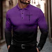halpa Miesten vintage poolo-Miesten Risti Jeesus Vohveli poolopaidat Golfpaita Pitkähihainen Poolopaidat Kauluspaidat Vapaa-aika Business Casual Arkikäyttö liiketoiminta Käytä töihin Napit 3D-tulostus Kevät Syksy Talvi Rubiini
