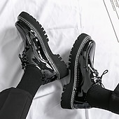 abordables Semi-formel-chaussures oxford à plateforme en similicuir verni pour hommes avec semelle crantée épaisse - chaussures formelles et décontractées élégantes pour le bureau, les événements et les fêtes