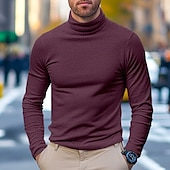 abordables camisetas basicas-Hombre Camiseta superior Camisa de manga larga Jersey de cuello alto simulado Manga Larga Cuello Alto Cuello de pila Invierno Primavera &amp; Otoño Color sólido Diario Casual Estilo callejero Cuello Alto