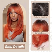 voordelige Synthetische trendy pruiken-pruiken voor vrouwen lang steil gelaagd haar pruik met pony hittebestendige synthetische cosplay party pruik