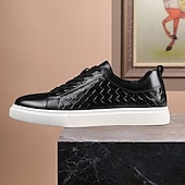 economico Sneakers da uomo-sneakers da uomo in similpelle intrecciata marrone - design casual con lacci e comoda suola bianca per l&#039;uso quotidiano