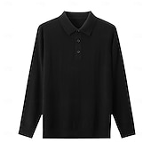 billiga Herrarnas Elite Tröjor &amp; Koftor-Herr Polo tröja Sticka Knappen uppåt Ensfärgat Polokrage Stickat Elegant Skola Formell Kläder Höst Vinter Svart Marinblå S M L