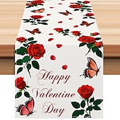 abordables Chemins de Table-chemin de table rose pour la Saint-Valentin, décoration de table florale romantique avec un élégant design de rose, parfait pour ajouter une touche d&#039;amour et d&#039;élégance à votre dîner de la