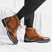 abordables Bottes habillées-bottines en cuir et daim synthétique marron pour hommes avec détails brogue, design à bout d&#039;aile et semelle robuste - chaussures décontractées et formelles de style vintage