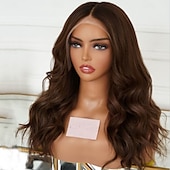 abordables Perruques à dentelle frontale-Perruque Cheveux vierges non transformés Fermeture 5x5 13x4 devant en dentelle Cheveux Brésiliens Ondulé Marron Partie libre Femme Densité 130% 150% avec des cheveux de bébé 100% vierge Sans colle