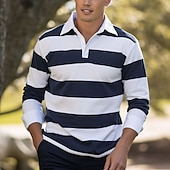 voordelige Rugbypolo voor heren-Voor heren Gestreept Rugby Poloshirts Lange mouw Poloshirt Kraag Zakelijk informeel Formeel Buiten Dagelijks gebruik Knop 3D-afdrukken Lente Herfst Winter Rood Int Blauw Groen