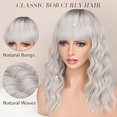 baratos Perucas Sintéticas sem Touca-peruca com franja para mulheres bob ondulado charmosas perucas sintéticas com cabelo natural encaracolado resistente ao calor na altura dos ombros para uso diário em festas