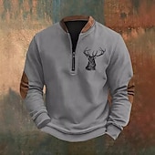 preiswerte Einfache Sweatshirts-Herren Sweatshirt Blau Braun Grün Grau Halber Reißverschluss Grafik Druck Patchwork Täglich Ferien Ausgehen Polyester Streetwear Lässig Bayerisch Herbst Winter Bekleidung Kapuzenpullover Sweatshirts