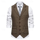 voordelige Semi-formele pakken-Bruin Grijs Heren Haringbeen Tweed Vest Standaard Pasvorm Notch Enkele Knopen Vijf-knopen