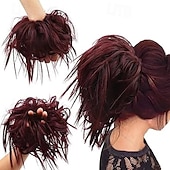 cheap Chignons-Messy Bun Hair Piece Scrunchie Extension Tousled Updo Wavy Curly Hairpieces Synthetic Chignon for Women Girls