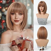 economico Parrucche trendy sintetiche-Parrucche sintetiche Uniformi Costumi di carriera Da principessa Liscio Kinky liscia Parte di mezzo Taglio scalato A macchina Parrucca 14 pollici 12 pollici Marrone chiaro Capelli sintetici Per donna