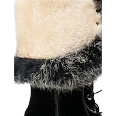 baratos Botas de neve e inverno-botas femininas de camurça sintética com cadarço até o joelho e punhos de pele sintética – calçados de inverno estilosos com sola grossa