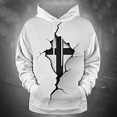baratos moletons 3d masculinos-Homens Cruz Moletons Moletom Casacos Moletom com capuz Gola Redonda Moda Impressão 3D Festa Feriado Streetwear Branco Com Cordão Outono Inverno Designer