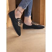 economico Scarpe oxford da donna-scarpe oxford in pelle scamosciata con pannello leopardato da donna – ballerine stringate con punta affilata per outfit casual ed eleganti