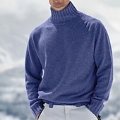 preiswerte Herrenpullover-Herren Pullover Rollkragenpullover für Herren Overall Gerippt Stricken Standard Strick Glatt Rollkragen Moderne zeitgenössische Arbeit Freizeitskleidung Bekleidung Winter Schwarz Weiß M L XL
