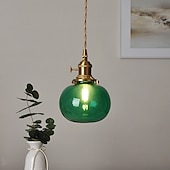 economico Luci a sospensione-lampada a sospensione in vetro soffiato blu bagno lampada a sospensione in vetro verde lampada a sospensione a sfera in vetro trasparente rigato lampada a isola zucca vintage 85-265v