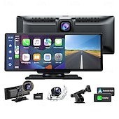 baratos Eletrónica para automóveis-estéreo de carro sem fio para apple carplay com câmera de painel 2.5k 1080p câmera de backup tela sensível ao toque portátil navegação gps para carro receptor de som de carro com bluetooth airplay aux/fm