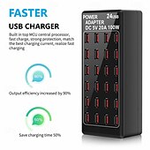 tanie Koncentratory USB-nowy przedmiot 5v 20a 100w 24 porty usb szybka stacja ładującapodróżna ładowarka usb na komputer stacjonarny szybka stacja ładująca z wieloma portami