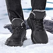 abordables Botas de invierno y nieve-Botas de nieve de invierno negras para hombre: botas de senderismo impermeables, forradas con piel, con cordones y suela antideslizante para climas fríos