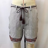 economico Vacanza-Per uomo Pantaloncini Pantaloncini di lino Pantaloncini estivi Pantaloncini da spiaggia Collage Bottoni Tasche Liscio Comfort Traspirante Lunghezza del ginocchio Esterno Per eventi Spiaggia Hawaiano