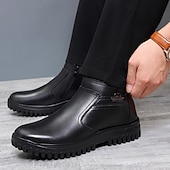 baratos Inverno e botas de neve-botas chelsea masculinas de couro quente com forro de pele e zíper - casuais e aconchegantes, perfeitas para o inverno