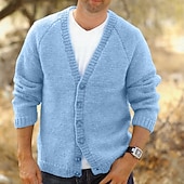 preiswerte Herren Strickjacke-Herren Kleid Pullover Strickjacke Strickpullover Gerippt Stricken Standard Knopf hoch Feste Farbe V Ausschnitt Modisch Klassisch Freizeitskleidung Verabredung Bekleidung Frühling Herbst Winter