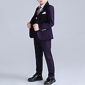 billiga Pojkes formella kostym-4 delar Ringbärarkostym Pojkar Barn Kostym Formell kostym Kavaj &amp; väst &amp; byxor &amp; brosch &amp; slips Formell Fest Alla hjärtans dag Mode Häftig Rutig Ficka Blå Purpur Polyester