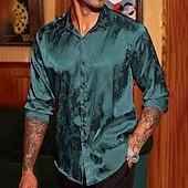 preiswerte Satinhemden für Herren-Herren Hemd Satinhemd Freizeithemd Knopfhemd Blumen Hochzeit Urlaub Rote Grün Beige Langarm Kragen Winter Frühling &amp; Sommer Bekleidung