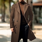 billiga Trenchcoat för män-Herr Rock Trenchcoat Lång trenchcoat Dagligen Semester Höst vinter Polyester Vindtät Mjuk Ytterkläder Kläder Mode Klassisk Slät Ficka Kavajslag Dubbelknäppt