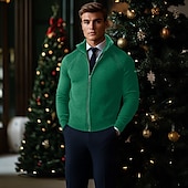 preiswerte Herren Strickjacke-Herren Strickjacke Zip Pullover Reißverschluss Pullover Jacke Weihnachtspullover Strickpullover Grobstricken Stricken Zip Gerippt Feste Farbe Stehkragen Weihnachten Strickware Freizeitskleidung