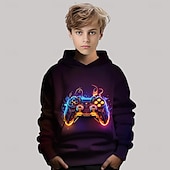 billiga Pojkens 3D Sporter &amp; Spel-Pojkar 3D Grafisk Spel Huvtröja Långärmad Vår Höst Mode Streetwear Barn 4-12 år Huva Utomhus Ledigt Dagligen Normal
