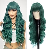 baratos Perucas Sintéticas sem Touca-peruca com franja perucas longas para mulheres cabelo ondulado cacheado peruca sintética resistente ao calor para meninas festa de halloween usar