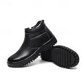 baratos Inverno e botas de neve-botas chelsea masculinas de couro quente com forro de pele e zíper - casuais e aconchegantes, perfeitas para o inverno