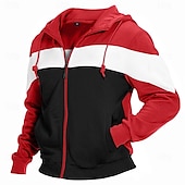 economico felpe con cappuccio da uomo di base-Per uomo Felpa con cappuccio Felpa con cappuccio a zip intera Bianco Rosso Blu marino Cachi Con cappuccio Color Block Collage Tasche Ufficio Sportivo Informale Streetwear Essenziale Informale