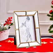 cheap Statues-Mirror-Edged Resin Photo Frame, 6x8 Inch Decorative Display Frame for Tabletop, Stylish Accent for Home and Office Décor