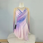 preiswerte Eiskunstlaufkleider-Eiskunstlaufkleid Damen Mädchen Eislaufen Kleid Rosa Asymmetrischer Saum Netzstoff Hohe Elastizität Training Wettbewerb Eiskunstlaufkleidung Klassisch Kristall / Strass Langarm Eislaufen Eiskundstlauf