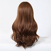 cheap Synthetic Trendy Wigs-Synthetic Wig Uniforms Career Costumes Princess Body Wave Layered Haircut Neat Bang Machine Made Wig 24 inch Dark Brown Synthetic Hair Women&#039;s Cosplay Party Fashion Dark Brown