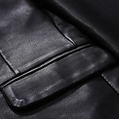 cheap Men&#039;s Classic Blazers-Men&#039;s Blazer Sport Coat Office Work Street Pocket Fashion Casual Spring &amp;  Fall Polyester Faux Leather Plain Pocket Casual / Daily Single Breasted Blazer Black
