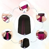 abordables Clip dans les extensions-Droit Clips Cheveux Synthétiques Longue Extension des cheveux A Clipser 12 pcs Résistant à la chaleur Femme