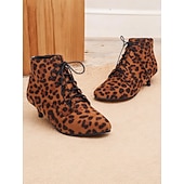 baratos década de 1950-bota de cano curto com estampa de leopardo verde e salto gatinho – sapatos chiques estilo retrô para mulheres