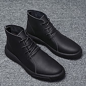 abordables Bottines-bottines décontractées en similicuir pour hommes avec design à lacets, semelle antidérapante confortable, parfaites pour un usage quotidien et des activités de plein air