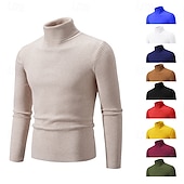 preiswerte Herrenpullover-Herren Pullover Gerippt Stricken Standard Strick Schmaler Schnitt Glatt Rollkragen Moderne zeitgenössische Arbeit Freizeitskleidung Bekleidung Winter Frühling &amp; Herbst Schwarz Weiß M L XL