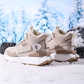 economico Sneakers da uomo-sneakers alte invernali da uomo con fodera in pelliccia sintetica – caldi stivali da neve con lacci per attività all&#039;aperto, suola impermeabile e antiscivolo, elegante design beige